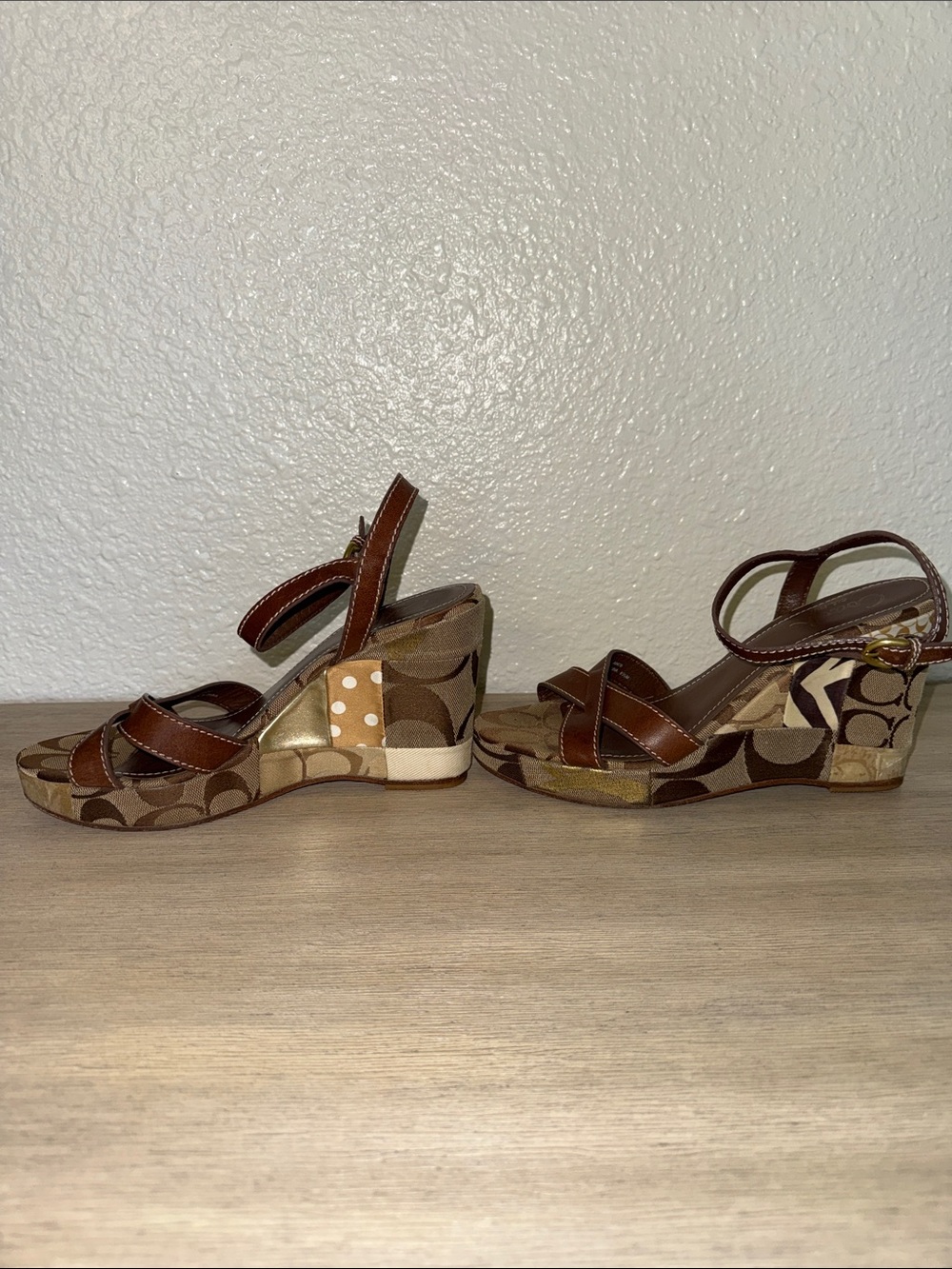 Coach Alina Holliday Patchwork Brown Leather Wedge Sandals Vintage 2006 - Picture 3 of 7